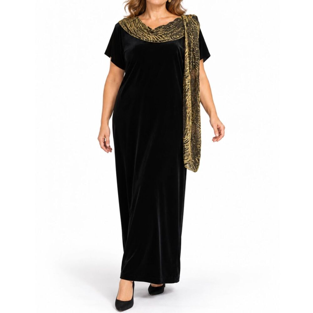 Another Thyme Vintage 90s Evening Dress with Metallic Scarf | Size 14